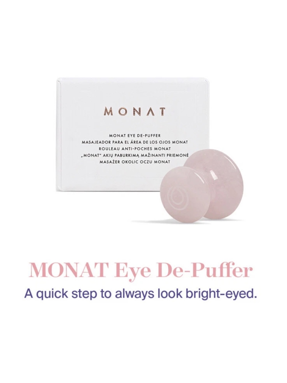 MONAT Eye De-Puffer - Pink Rose Quartz Facial Tool NIB SEALED